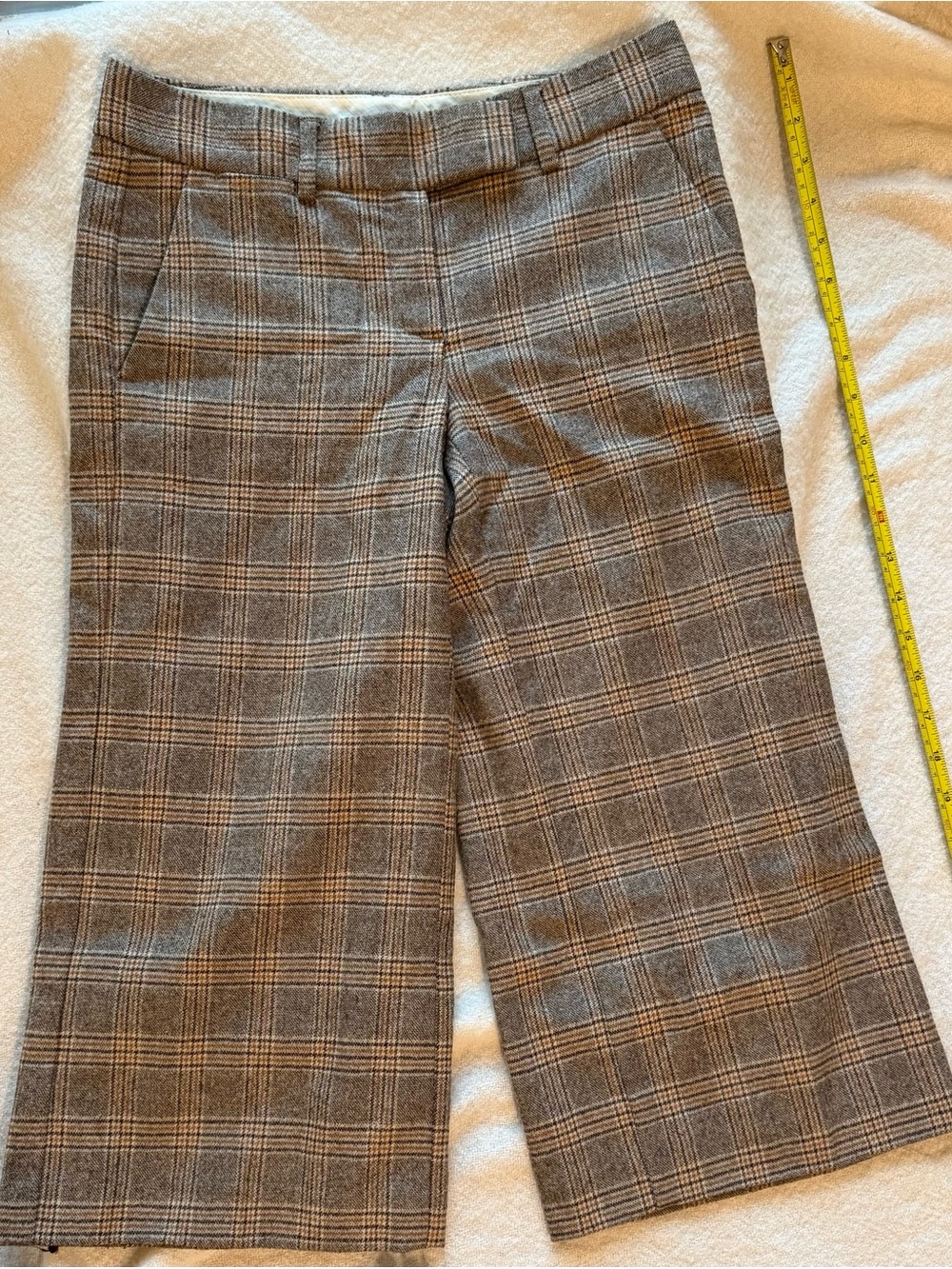 Theory Tailored Plaid Virgin Wool Cropped Trousers Size 00 Fall Preppy
